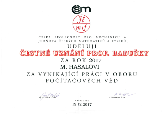 Čestné uznání prof. Babušky 2017