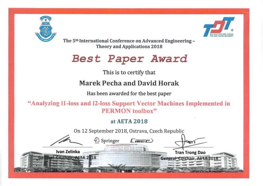 Konference AETA - cena "Best Paper Award" 