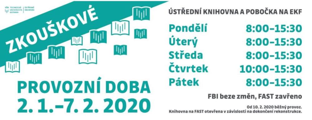 Změna provozní doby knihovny ve zkouškovém období od 2.1.do 7.2.2020