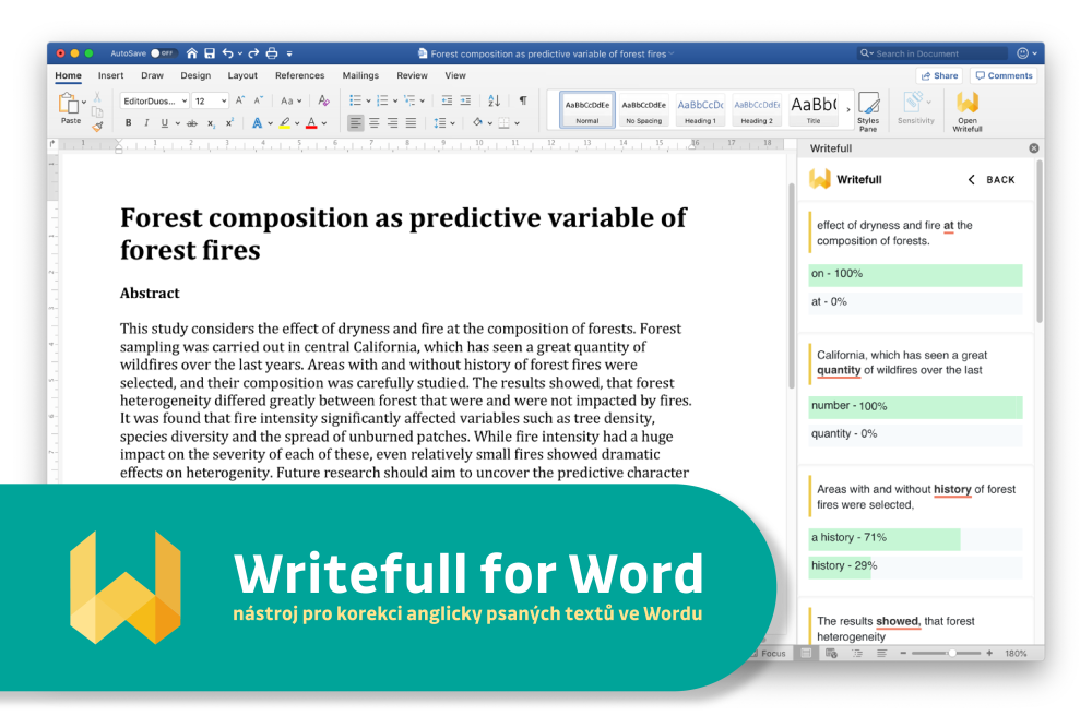 Writefull - nástroj pro jazykovou korekci odborných textů v angličtině