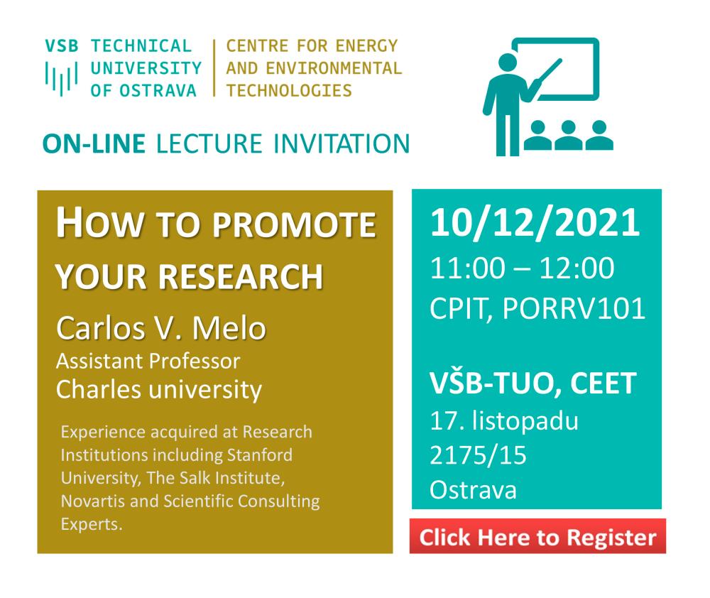 Pozvánka na ON-LINE přednášku: HOW TO PROMOTE YOUR RESEARCH