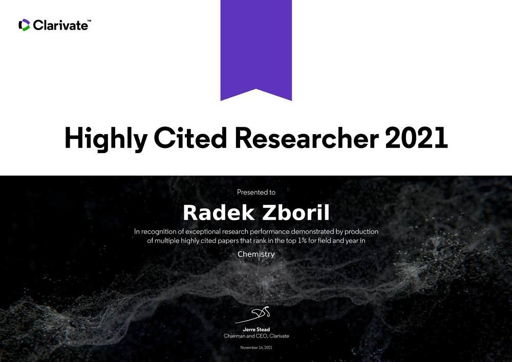 Radek Zbořil, chemist at VSB-Technical University of Ostrava, has been included in the world list of Highly Cited Researchers