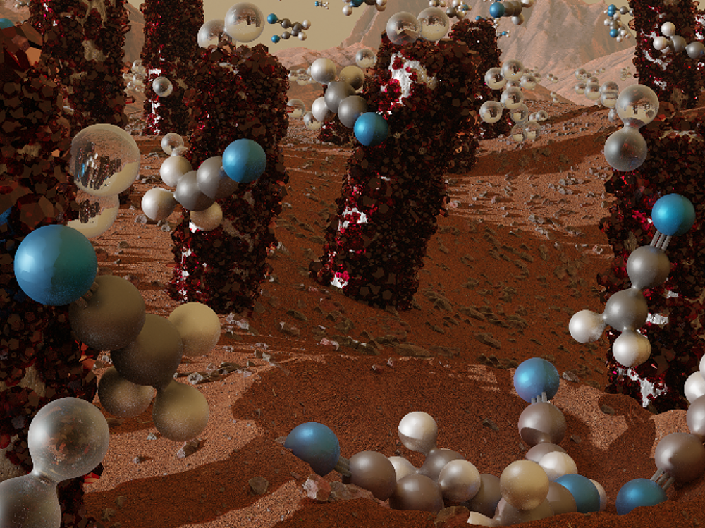 Nový nanomateriál pro levnější výrobu léčiv a chemikálií připomíná povrch Marsu