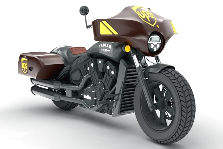 Design příslušenství pro motocykl  Indian Scout Bobber ve službách UPS