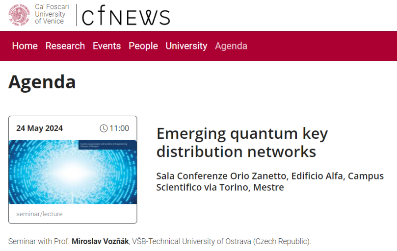 Odborník na kvantovou distribuci klíčů sdílel své zkušenosti v Itálii