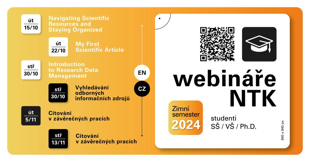 Webináře NTK pro studenty, doktorandy a začínající výzkumníky