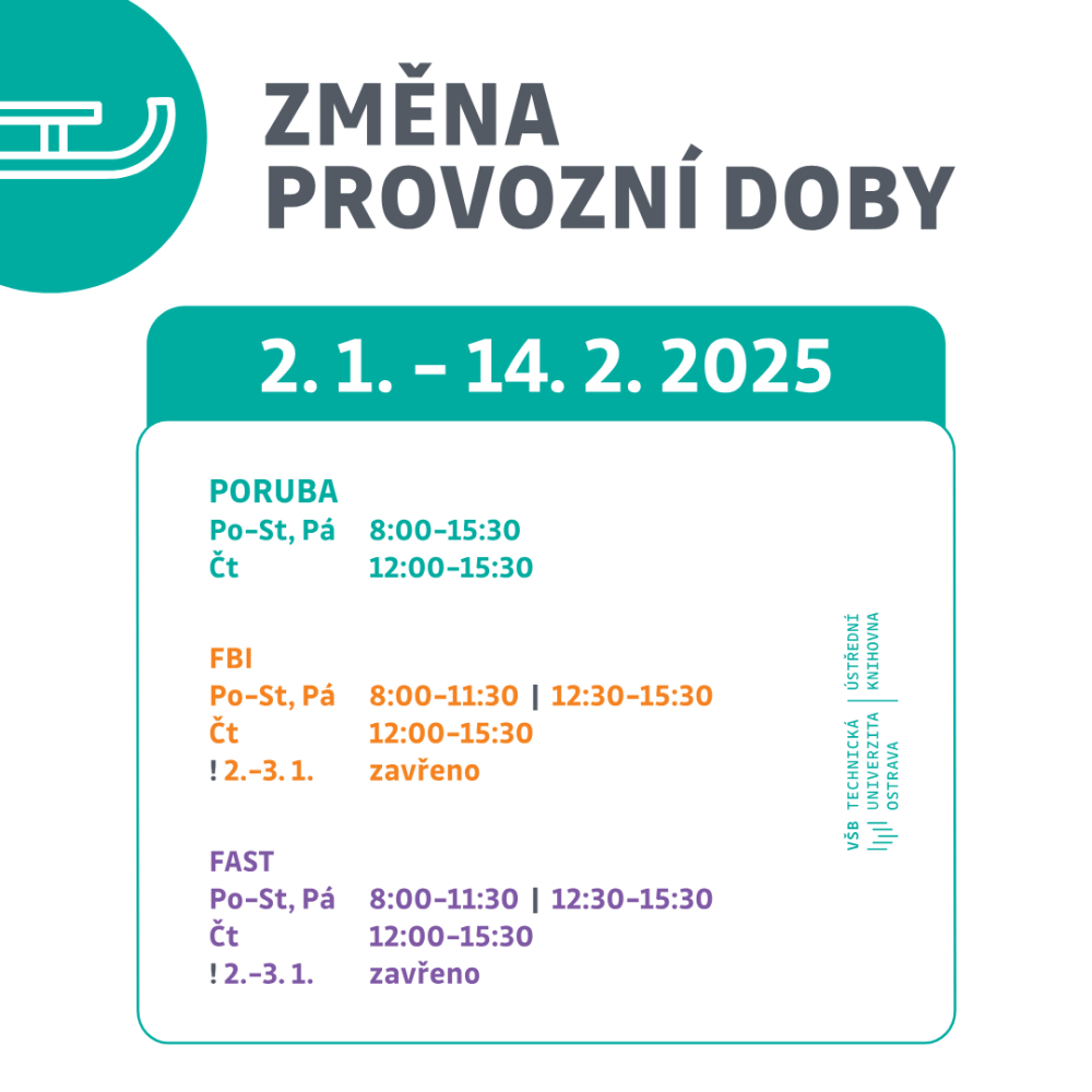 Změna provozní doby Ústřední knihovny od 2. 1. do 14. 2.