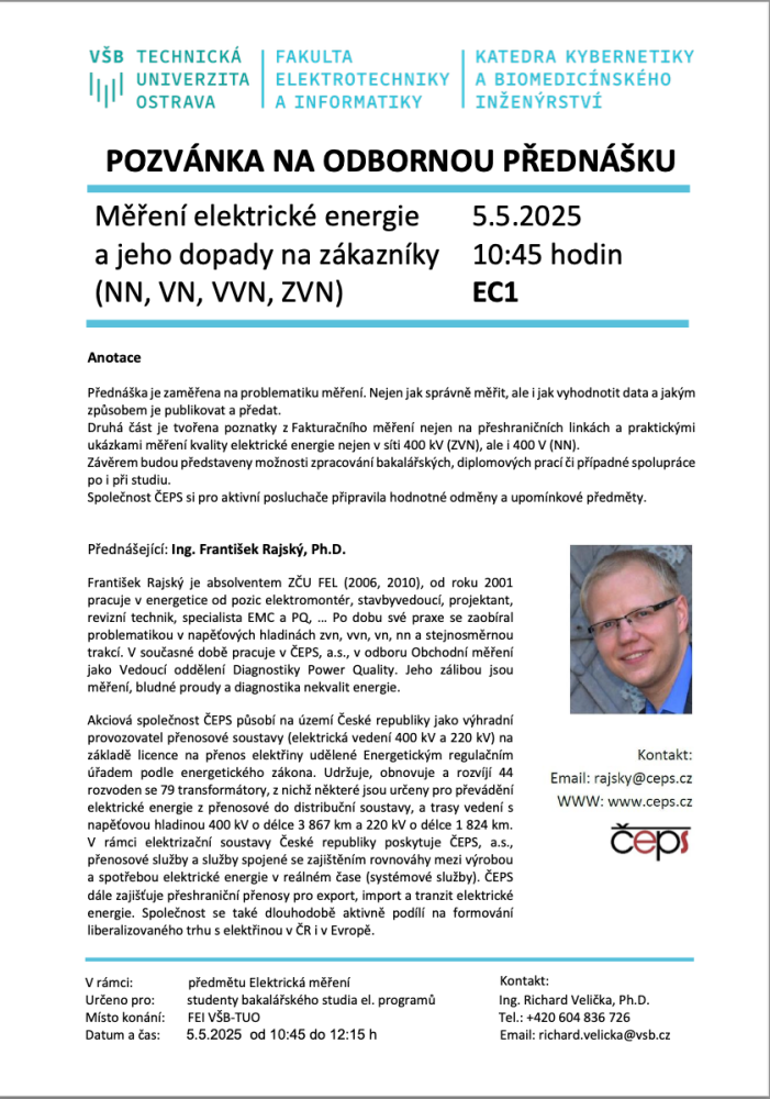 Přednáška na téma měření elektrické energie a jeho dopady na zákazníky