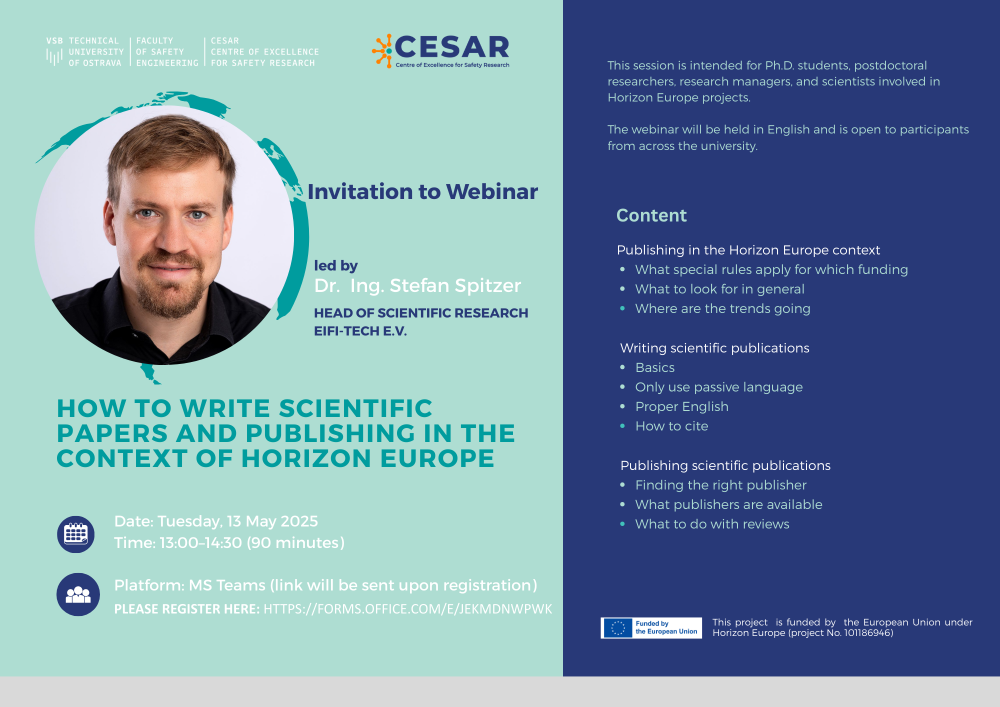 Webinář "How to Write Scientific Papers and Publishing in the Context of Horizon Europe"
