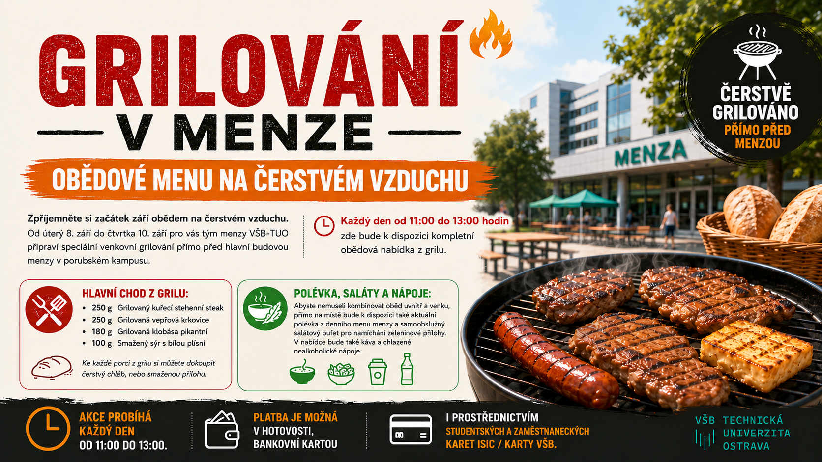 Grilování před menzou: Obědové menu na čerstvém vzduchu