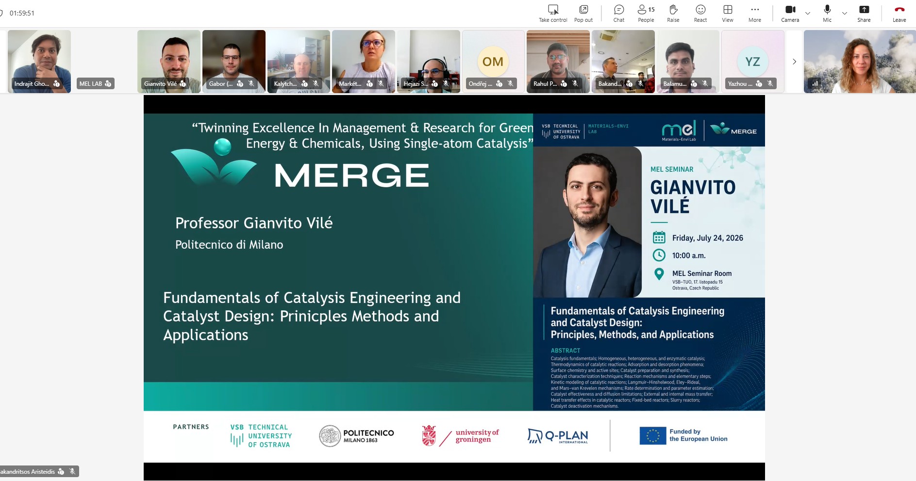 MERGE project lecture deepened knowledge of catalyst design and applications
