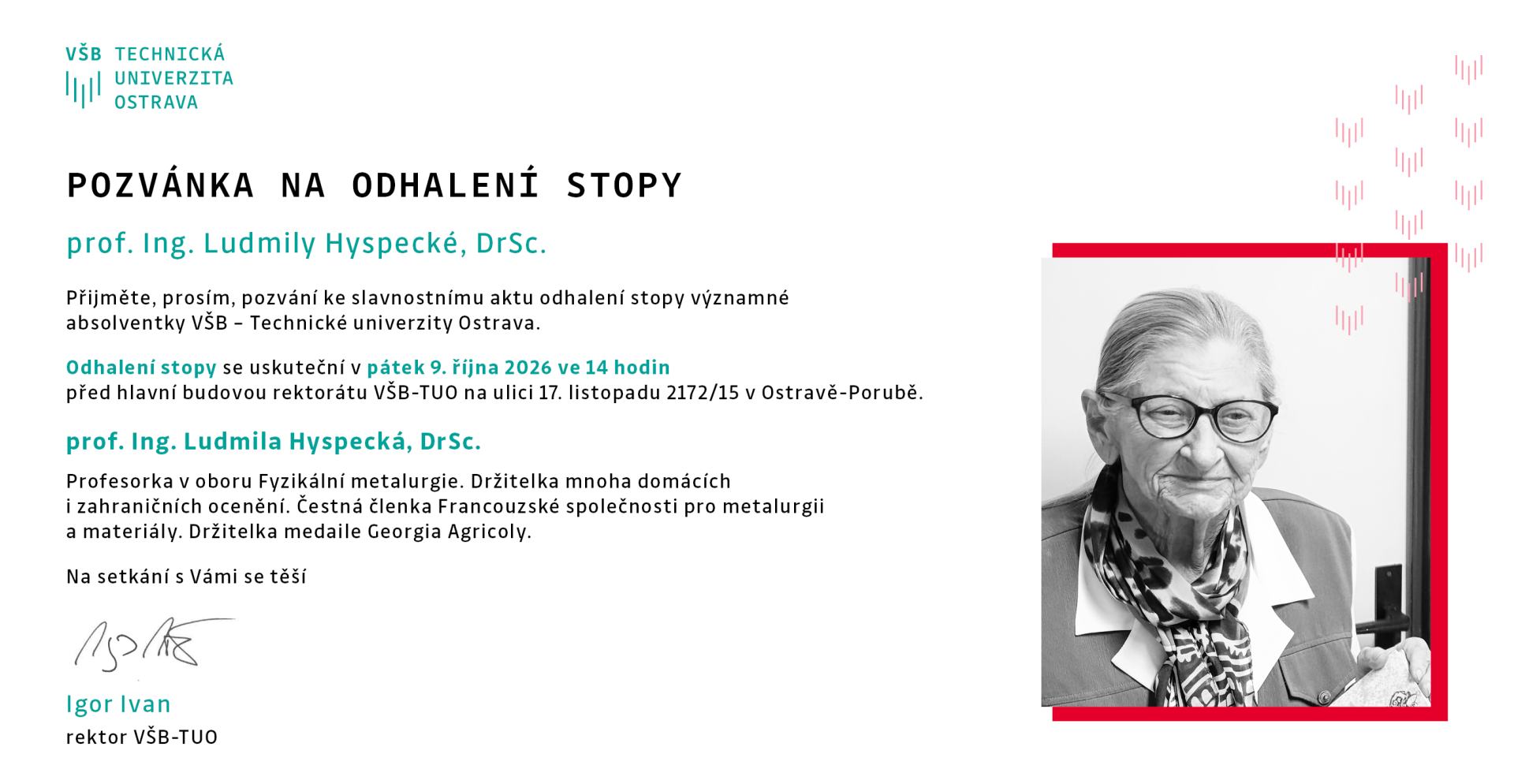Slavnostní odhalení stopy absolventky
