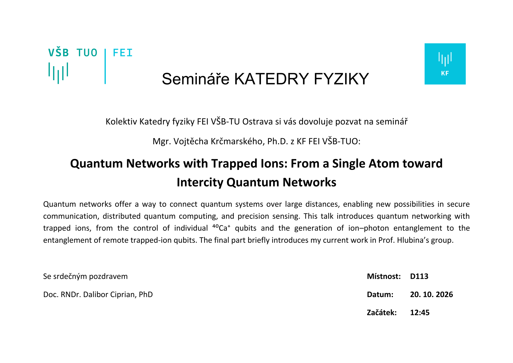 Semináře KATEDRY FYZIKY